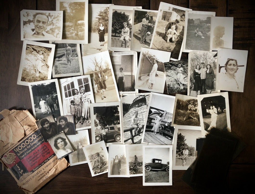 Lot Of Vintage Snapshots, Photo Booth, Negatives Cars Girls Men Beach 1920s 1930