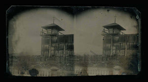 Rare Antique 1860s Tintype Photo Civil War Prison Block House, Western Outpost?