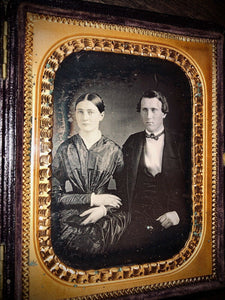1/4 Daguerreotype Handsome Couple PB Case Photographer Business Card 1850s