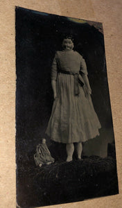 creepy antique 1860s tintype photo big china doll with its own little mini me