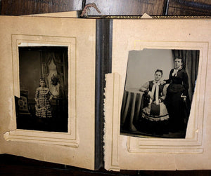 Leather Photo Album with Antique Tintypes & CDVs