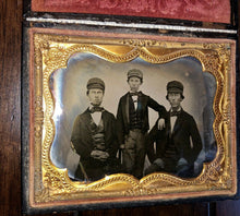 Load image into Gallery viewer, Nice 1850s 1860s 1/4 Group Ambrotype Three Young Men / Brothers
