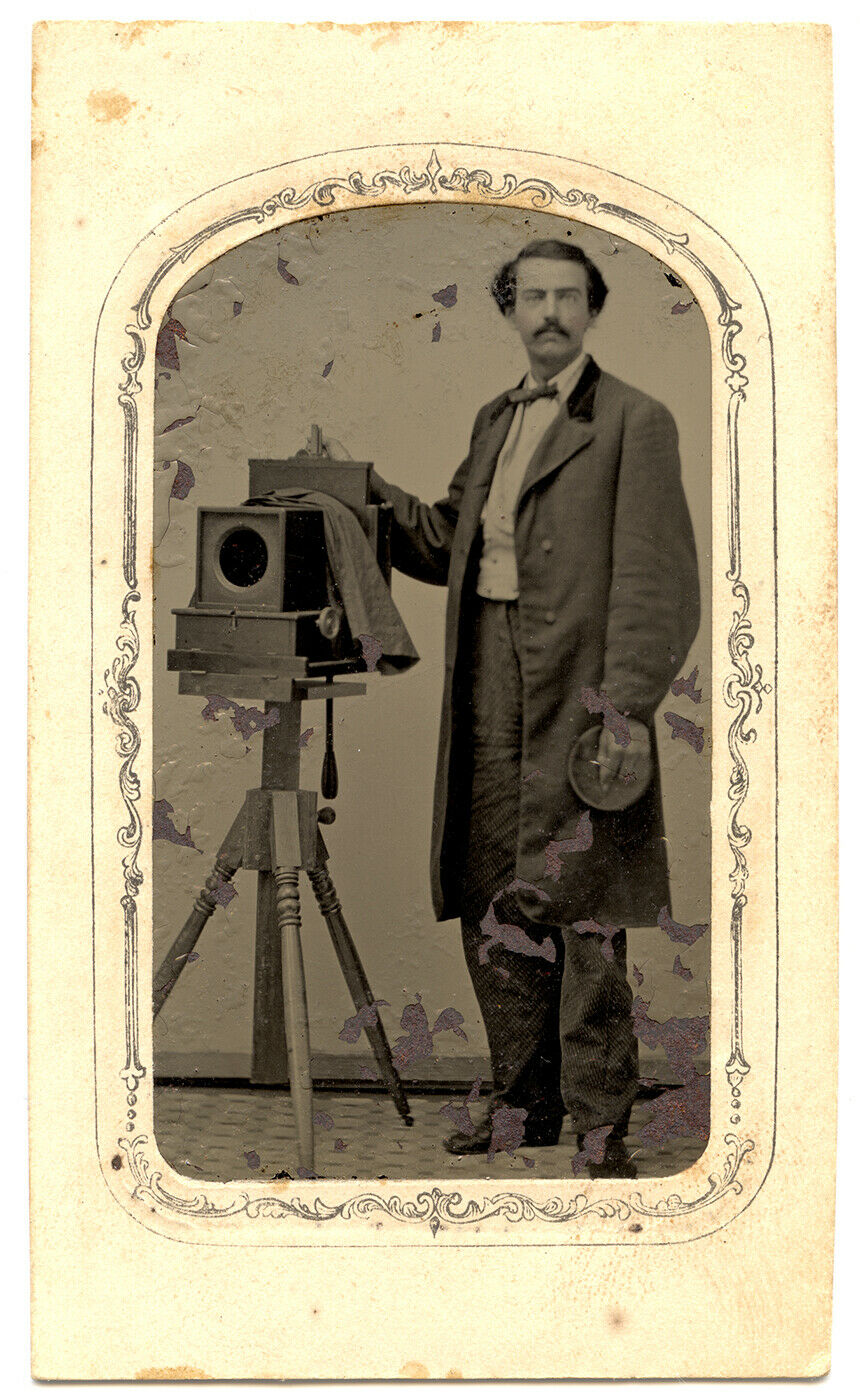 Tintype of Connecticut Photographer Posing with His Camera