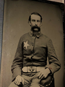 Excellent antique tintype photo 1860s 1870s Marlboro NJ Fireman Star Badge, Belt