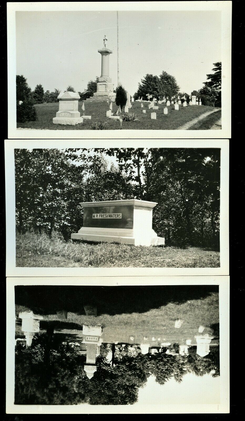 Three Vintage Snapshot Photos Lakeview Cemetery South Haven Michigan / Graveyard