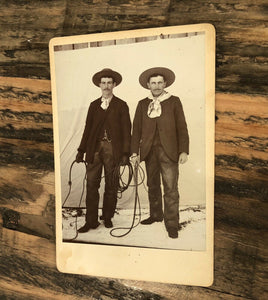 Antique 1800s Photo Two Western Men Cowboys Holding Lasso & Bullwhip! Prob Texas