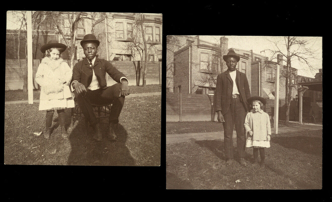 Antique Snapshot Photos African American Boy & Little Girl / Photographer Shadow
