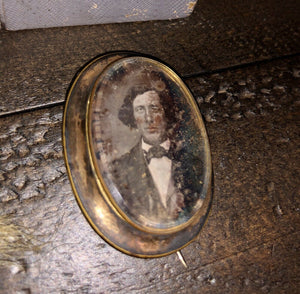 Daguerreotype Pin Brooch, Lock of Hair of Identified Man / Memorial Jewelry