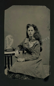 Possibly Very Rare Tintype Long Hair Woman w Dome Mourning / Memento Mori Art