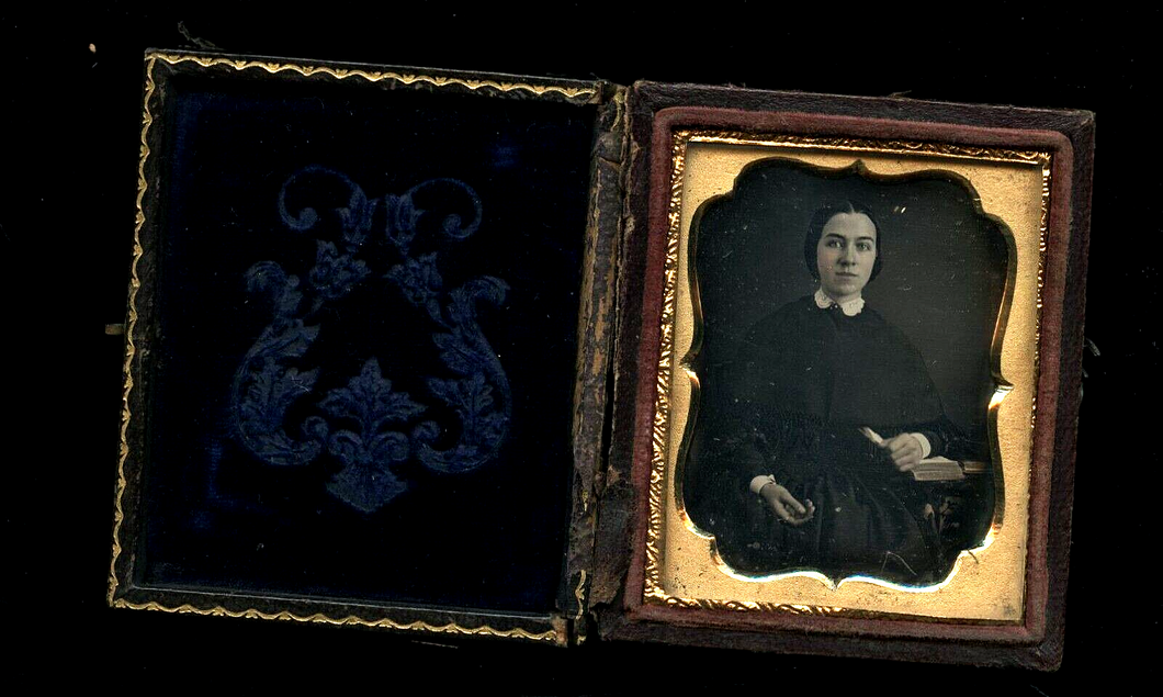 Daguerreotype Woman with Book Dark Dress St. Louis Missouri Estate 1850s Sealed