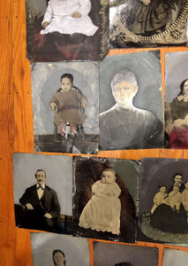 Big Lot of 37 Whole / Full Plate Folk Art Painted Antique Tintype Photos