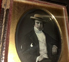 Load image into Gallery viewer, Daguerreotype of Casually Posed Young Man Longish Hair &amp; Hat, Possibly Tinted

