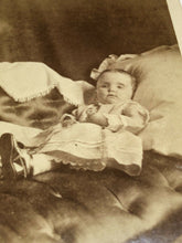 Load image into Gallery viewer, Post Mortem Little Girl On Sofa Holding Flowers, Open Eyes Vermont Photographer
