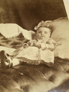Post Mortem Little Girl On Sofa Holding Flowers, Open Eyes Vermont Photographer