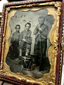 1/4 Ambrotype Photo of Three Civil War Drummer Soldier Boys, 1860s