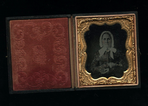 1850s Ambrotype Woman Holding Eyeglasses & Photo of Daughter PIP Mourning