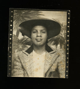 vintage photo booth photo african american black woman large hat 1940s