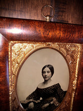 Load image into Gallery viewer, 1/4 Ambrotype Photo Beautiful Woman Wearing Mourning Bands? Hanging Wall Frame
