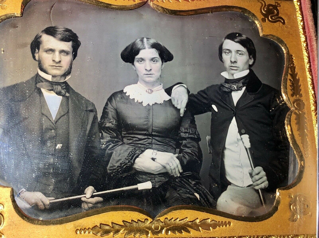 Daguerreotype Wealthy Siblings and/or Brother & Sister, Husband Walking Sticks