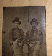 Load image into Gallery viewer, Tintype Armed Cowboys or Outlaws w Gun &amp; Hatchet - Jim Younger Lookalike?

