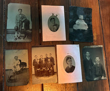Load image into Gallery viewer, lot of tintype including group of men girl with toy wagon women girls boys
