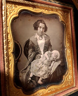 1/6 1850s Daguerreotype Photo Pretty Woman Holding Sleeping Baby, Unusual