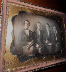1/4 Daguerreotype of Four Men one Holding a Book Another a Cane 1850s