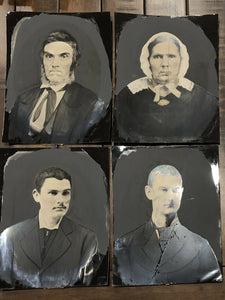 Mourning Group Set of 4 Large 10 x 8 Full Plate+ Painted Tintype Photos