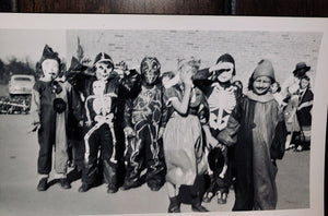 Vintage Halloween Costume Snapshot Photos Cats & Skeleton Masks
