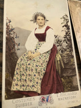 Load image into Gallery viewer, Lot of 3 Beautiful Antique Tinted CDV Photo Swiss Clothing / Costume Dress 1800s
