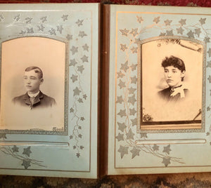 Antique Album 31 Photos Cabinet Cards Tintypes CDVs Girl Holding Doll - Indiana