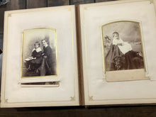 Load image into Gallery viewer, Leather Photograph Album + Victorian Era CDV &amp; Cabinet Photos Antique 1800s
