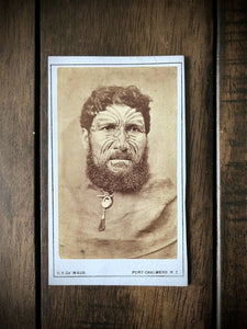 RARE Antique Photo Maori Man w Facial Tattoos New Zealand Photographer De Maus
