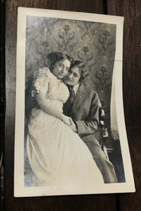 Affectionate Women Holding Hands, One Dressed as Man, 1920s Snapshot Photo