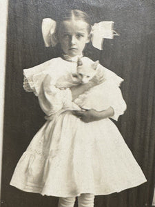 Cute RPPC Photo ID'd Girl Holding White Kitten Or Cat 1910s Antique VTG