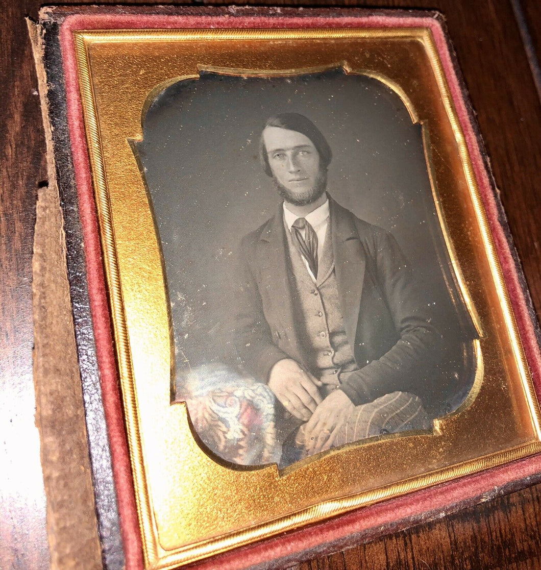 1/6 Daguerreotype Handsome Man with Beard, Tinted, Sealed
