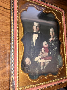 1/4 Tinted Daguerreotype Young Man & Wife with Chubby Baby - Sealed