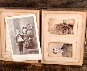51A Nice Leather Album Antique Photos from KANSAS Wedding Bride Groom