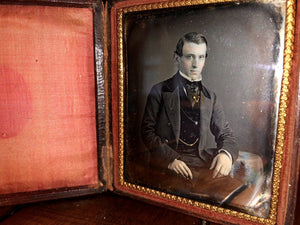 1840s 1850s Daguerreotype Handsome Man Tinted Photo New Bedford Massachusetts