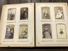 Load image into Gallery viewer, Leather Photograph Album + Victorian Era CDV &amp; Cabinet Photos Antique 1800s
