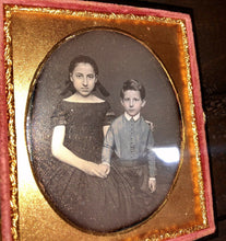 Load image into Gallery viewer, 1/6 Daguerreotype in Union Case / Tinted Siblings Holding Hands, Boy &amp; Girl
