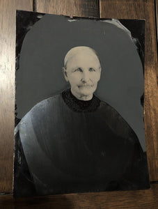full plate hand painted tintype old widow black mourning dress folk art photo