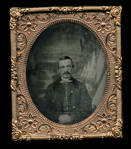 1/6 Tintype Photo Civil War Soldier US Flag & Camp Scene Backdrop 1860s