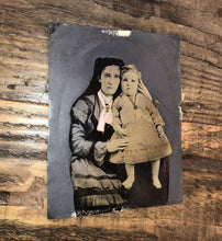 Load image into Gallery viewer, beautiful painted folk art tintype long hair woman holding child original mats
