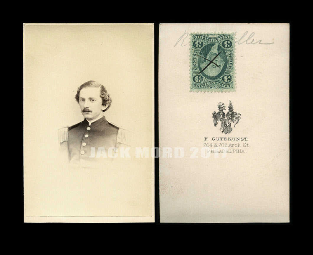 ID’d Civil War Soldier By Gutenkunst Philadelphia 1860s CDV Photo with Tax Stamp