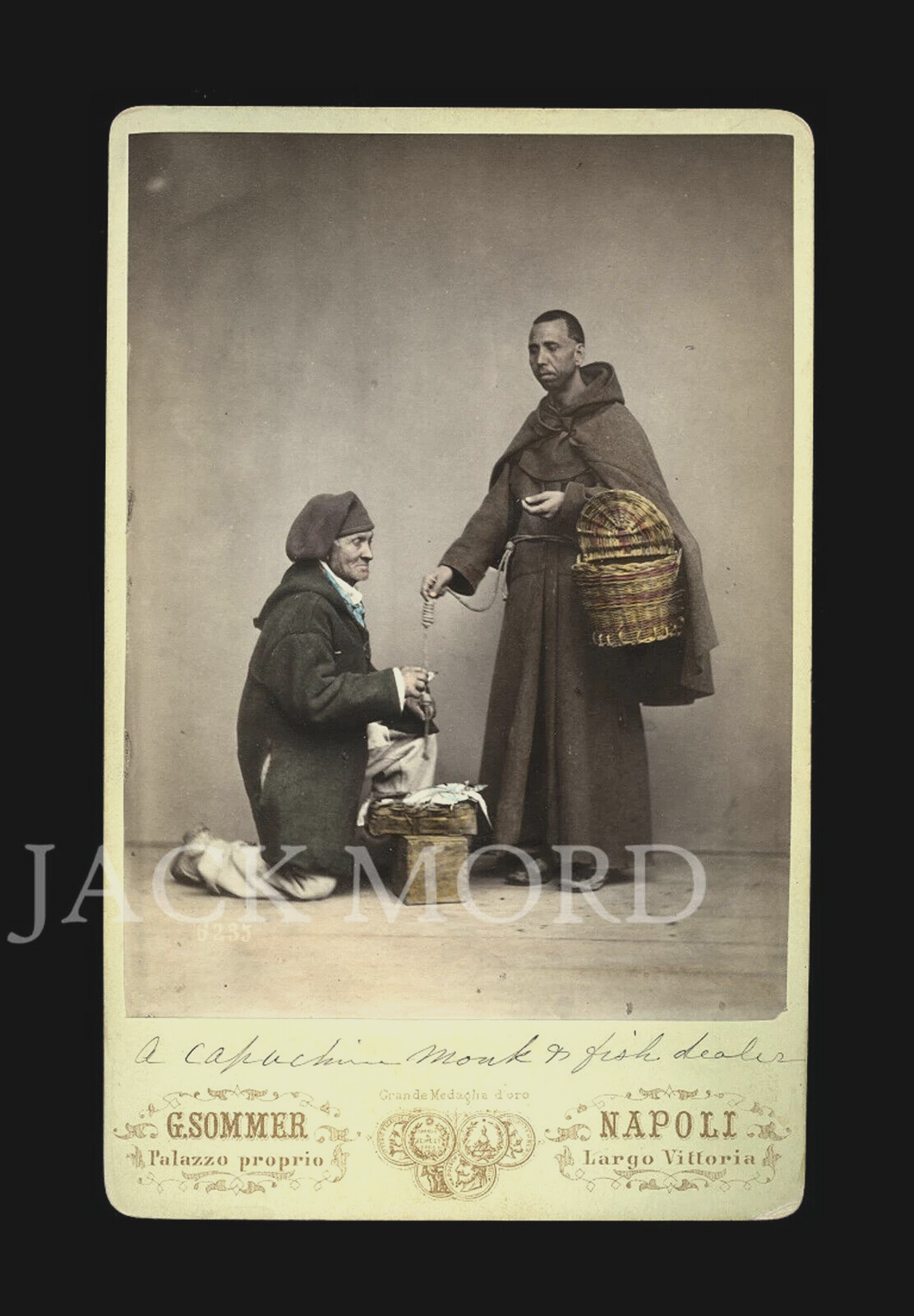 RARE 1870S PHOTO OCCUPATIONAL CAPUCHIN MONK & FISH SELLER GIORGIO SOMMER ITALY
