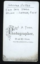 Load image into Gallery viewer, ID&#39;d Stagecoach Driver Latrobe California Pioneer 1800s CDV Photo Sacramento
