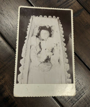 Load image into Gallery viewer, Circa 1890 Cabinet Card Little Girl in Coffin Kind of Odd
