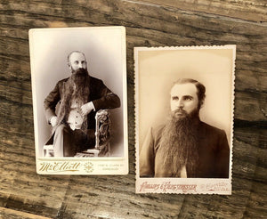 Two Antique Photos Bearded Men with Gigantic Big Beards - Illinois 1880s 1890s