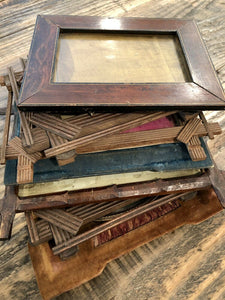 Lot of 7 Antique Victorian Era Picture Wood Wall Frames inc Photo of House 1800s